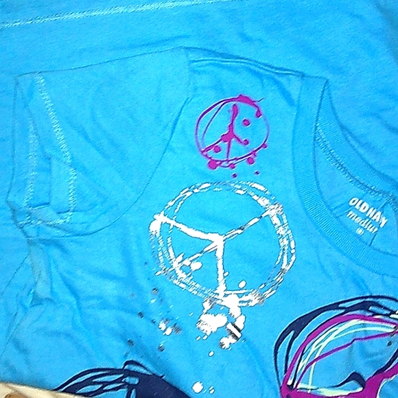 ☆NWT☆OLD NAVY☆Girls Beautiful Blue Peace Sign Print Short Sleeve T-shirt ~Med~ - Picture 10 of 11